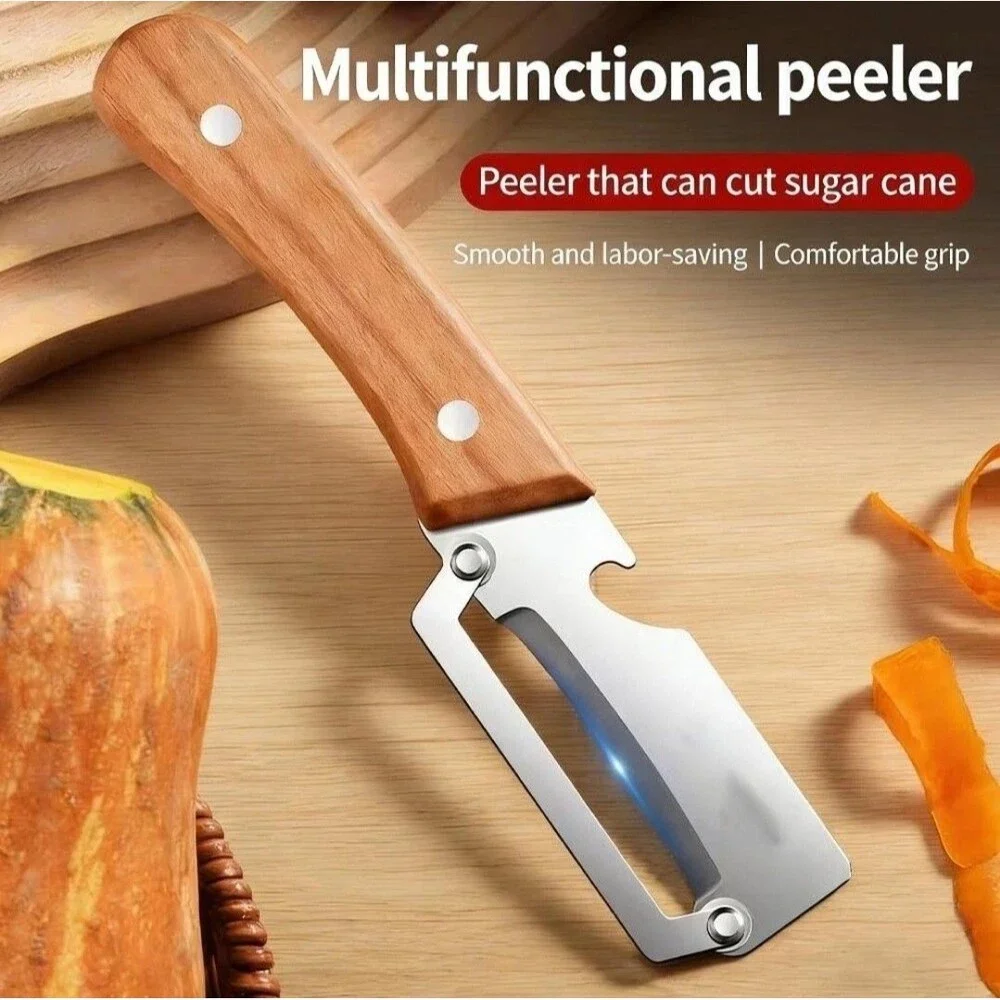 2 Pack Vegetable Peeler with Bottle Opener Stainless Steel Wood Handle Slicer